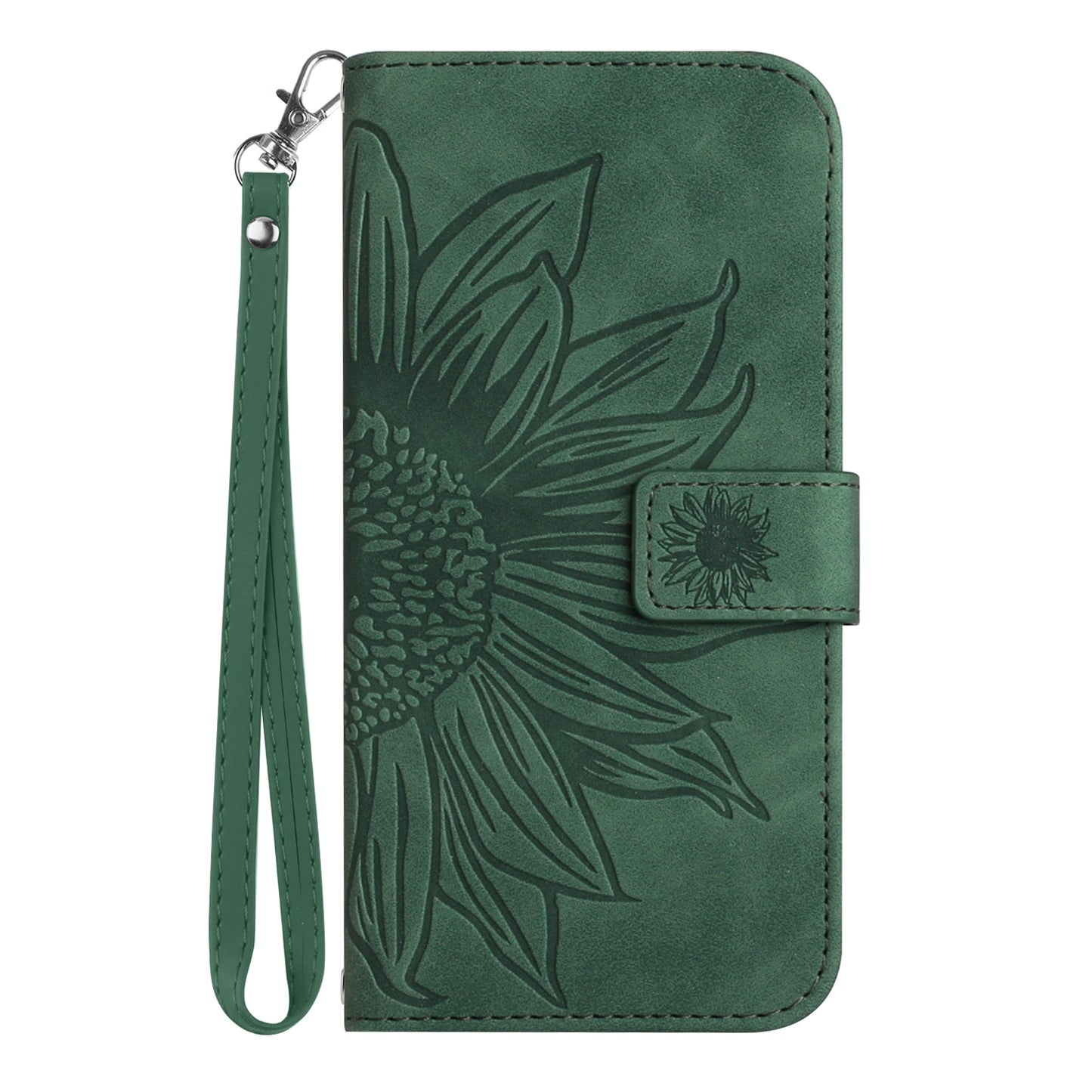 HT04 Phone Leather Case for Realme C53 4G , Sunflower Imprinted Stand Wallet Phone Cover with Hand Strap