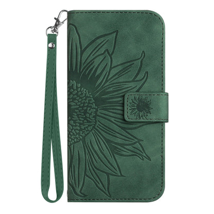 HT04 Phone Leather Case for Realme C53 4G , Sunflower Imprinted Stand Wallet Phone Cover with Hand Strap