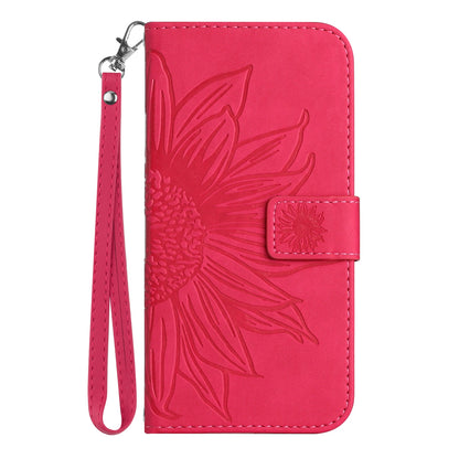 HT04 Phone Leather Case for Realme C53 4G , Sunflower Imprinted Stand Wallet Phone Cover with Hand Strap