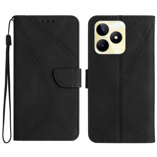 HT05 For Realme C53 4G PU Leather Stand Case Imprinted Line Skin-touch Phone Wallet Cover