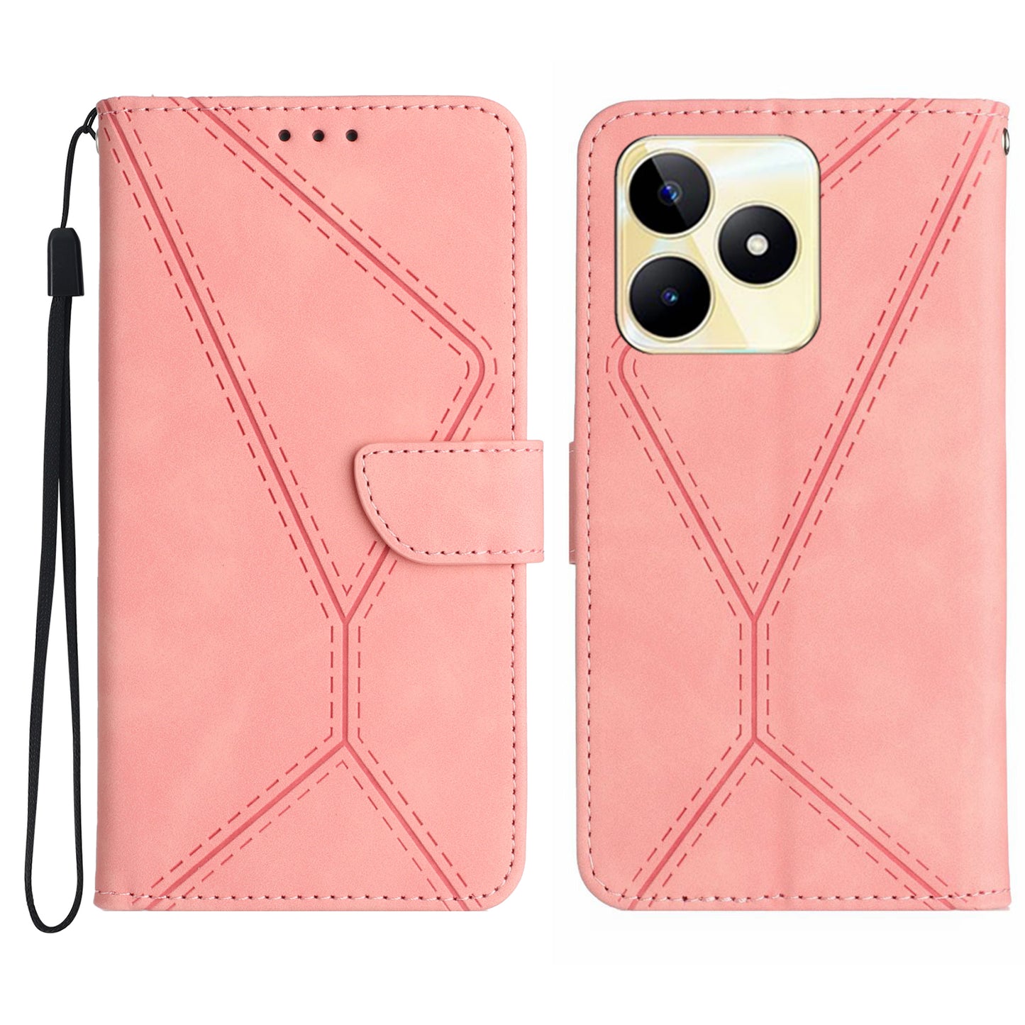 HT05 For Realme C53 4G PU Leather Stand Case Imprinted Line Skin-touch Phone Wallet Cover