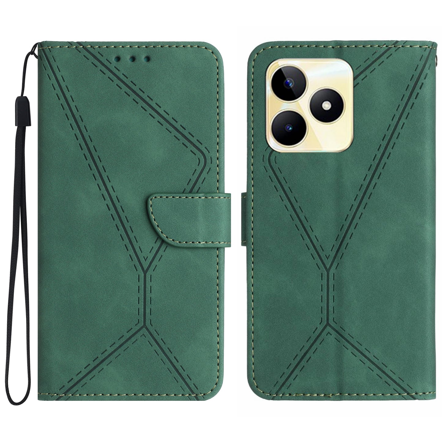 HT05 For Realme C53 4G PU Leather Stand Case Imprinted Line Skin-touch Phone Wallet Cover