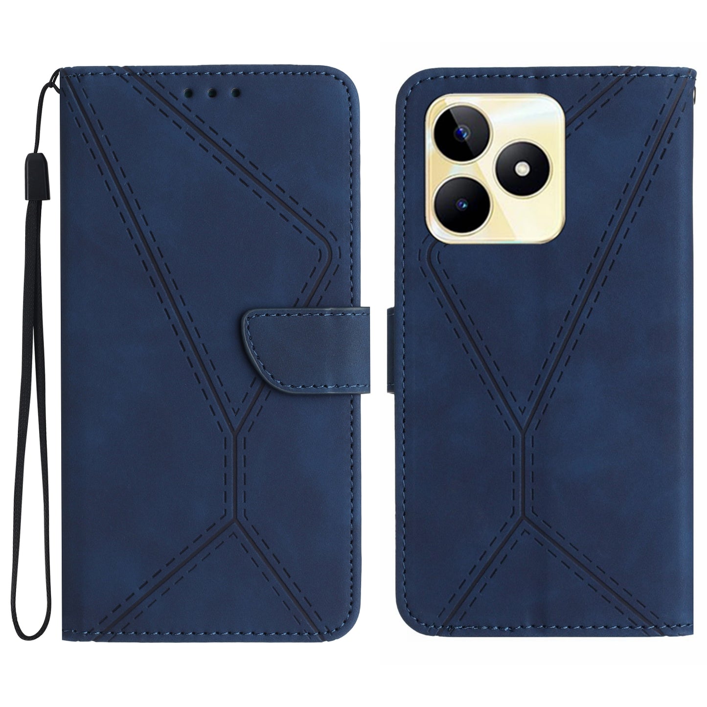 HT05 For Realme C53 4G PU Leather Stand Case Imprinted Line Skin-touch Phone Wallet Cover