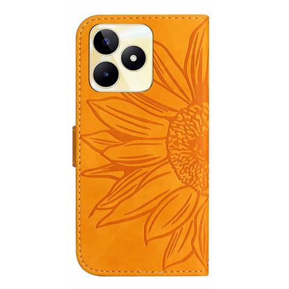 HT04 For Realme C53 4G Wallet PU Leather Phone Case Stand Sunflower Imprinting Phone Cover with Shoulder Strap