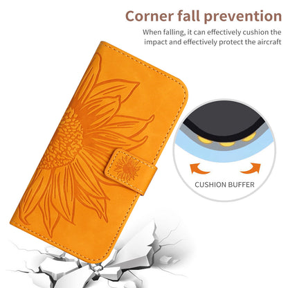 HT04 For Realme C53 4G Wallet PU Leather Phone Case Stand Sunflower Imprinting Phone Cover with Shoulder Strap