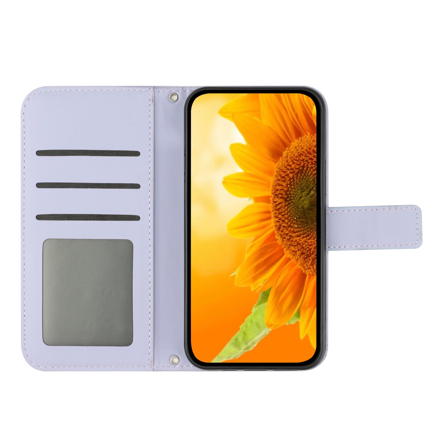 HT04 For Realme C53 4G Wallet PU Leather Phone Case Stand Sunflower Imprinting Phone Cover with Shoulder Strap