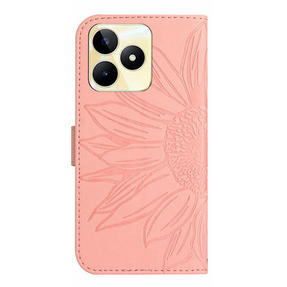 HT04 For Realme C53 4G Wallet PU Leather Phone Case Stand Sunflower Imprinting Phone Cover with Shoulder Strap