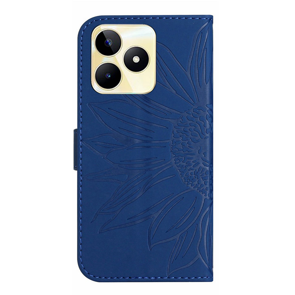 HT04 For Realme C53 4G Wallet PU Leather Phone Case Stand Sunflower Imprinting Phone Cover with Shoulder Strap