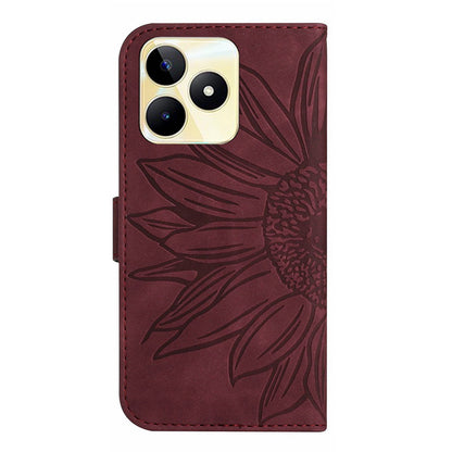 HT04 For Realme C53 4G Wallet PU Leather Phone Case Stand Sunflower Imprinting Phone Cover with Shoulder Strap