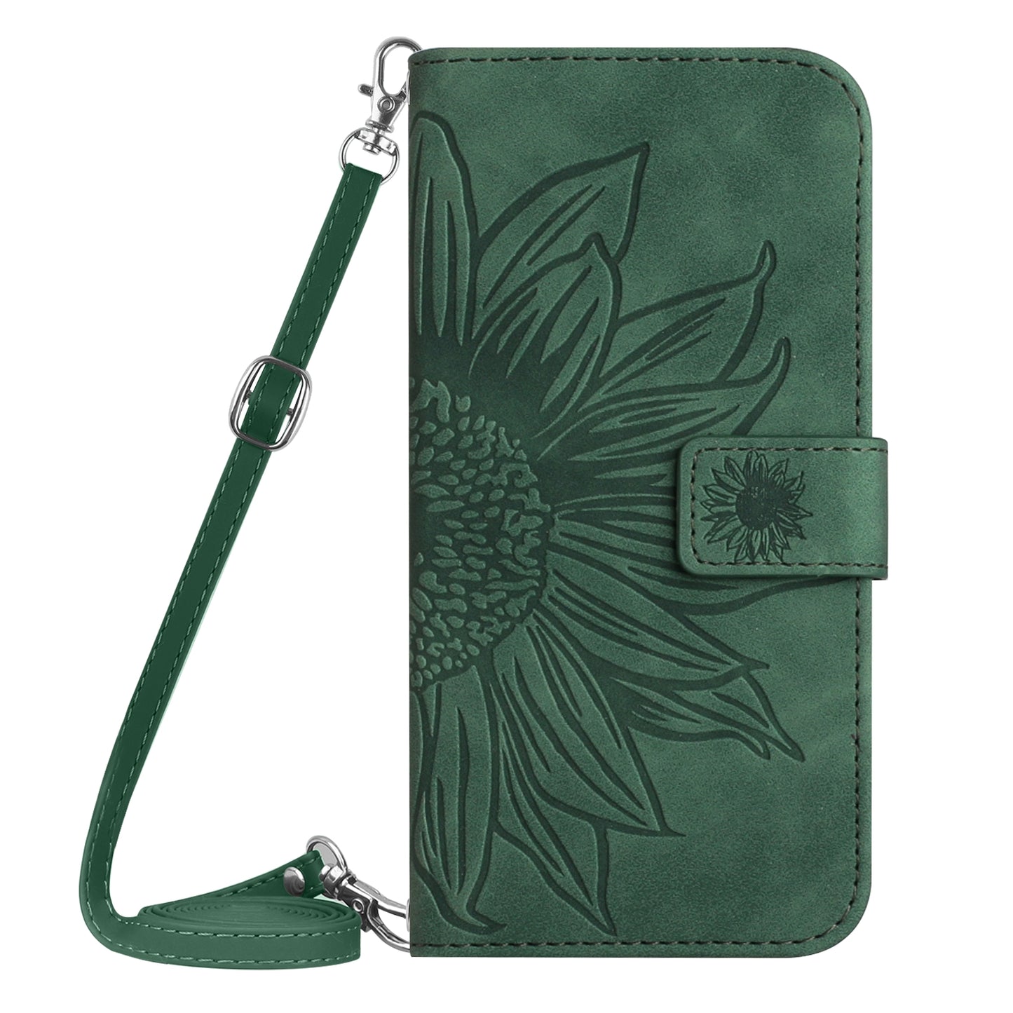HT04 For Realme C53 4G Wallet PU Leather Phone Case Stand Sunflower Imprinting Phone Cover with Shoulder Strap