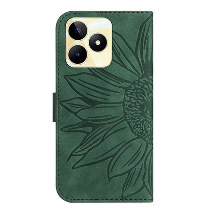 HT04 For Realme C53 4G Wallet PU Leather Phone Case Stand Sunflower Imprinting Phone Cover with Shoulder Strap