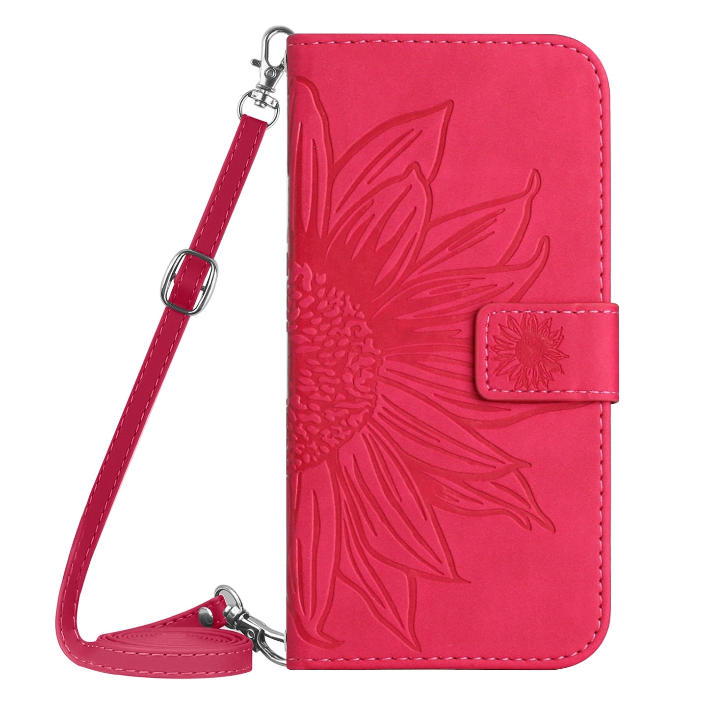 HT04 For Realme C53 4G Wallet PU Leather Phone Case Stand Sunflower Imprinting Phone Cover with Shoulder Strap
