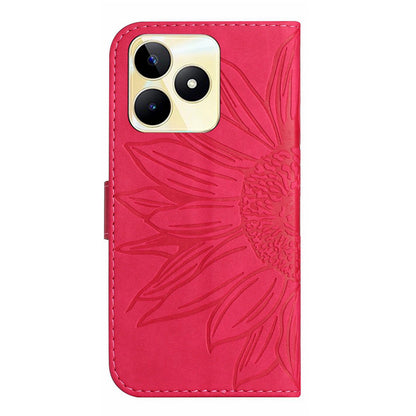 HT04 For Realme C53 4G Wallet PU Leather Phone Case Stand Sunflower Imprinting Phone Cover with Shoulder Strap
