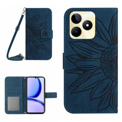 HT04 For Realme C53 4G Wallet PU Leather Phone Case Stand Sunflower Imprinting Phone Cover with Shoulder Strap