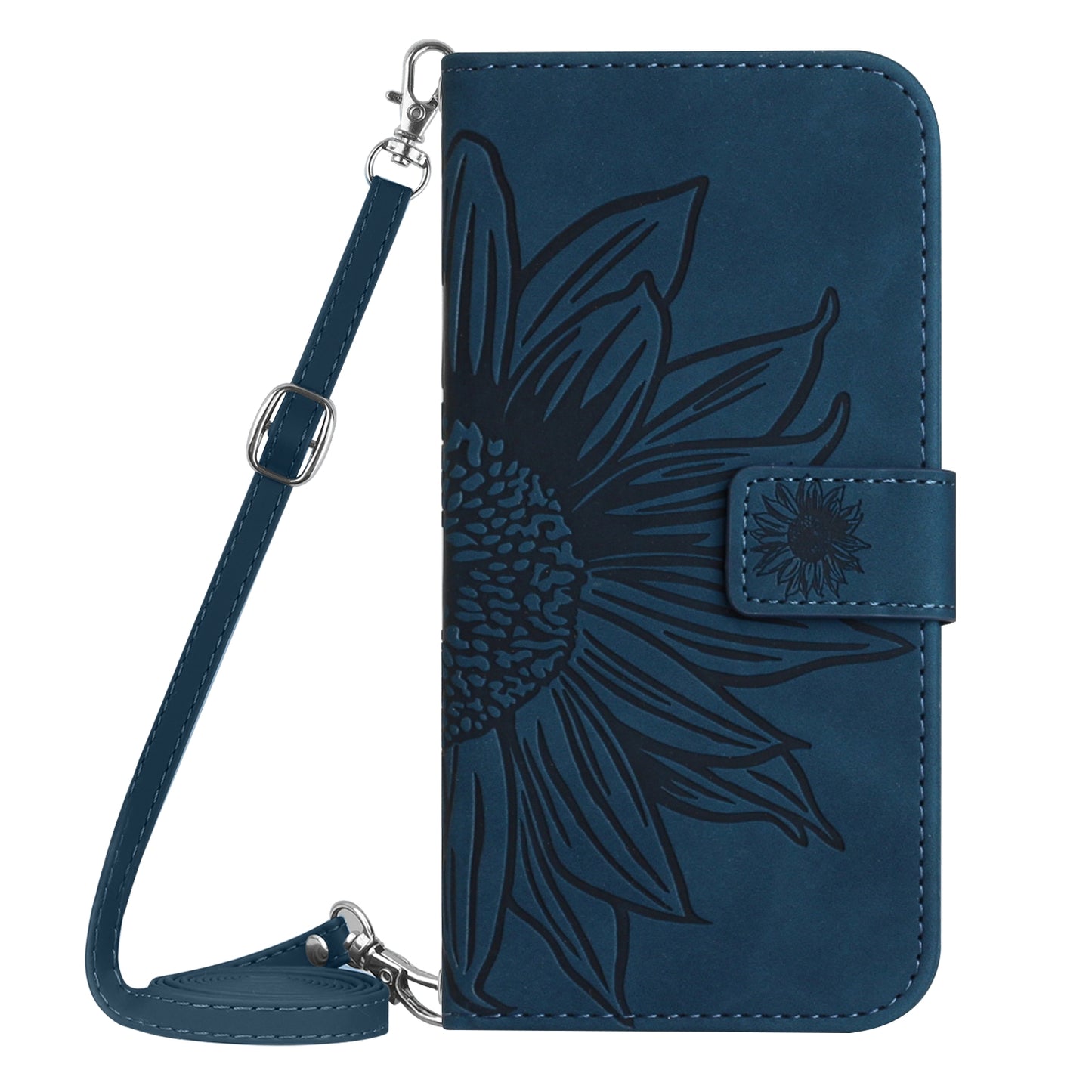 HT04 For Realme C53 4G Wallet PU Leather Phone Case Stand Sunflower Imprinting Phone Cover with Shoulder Strap
