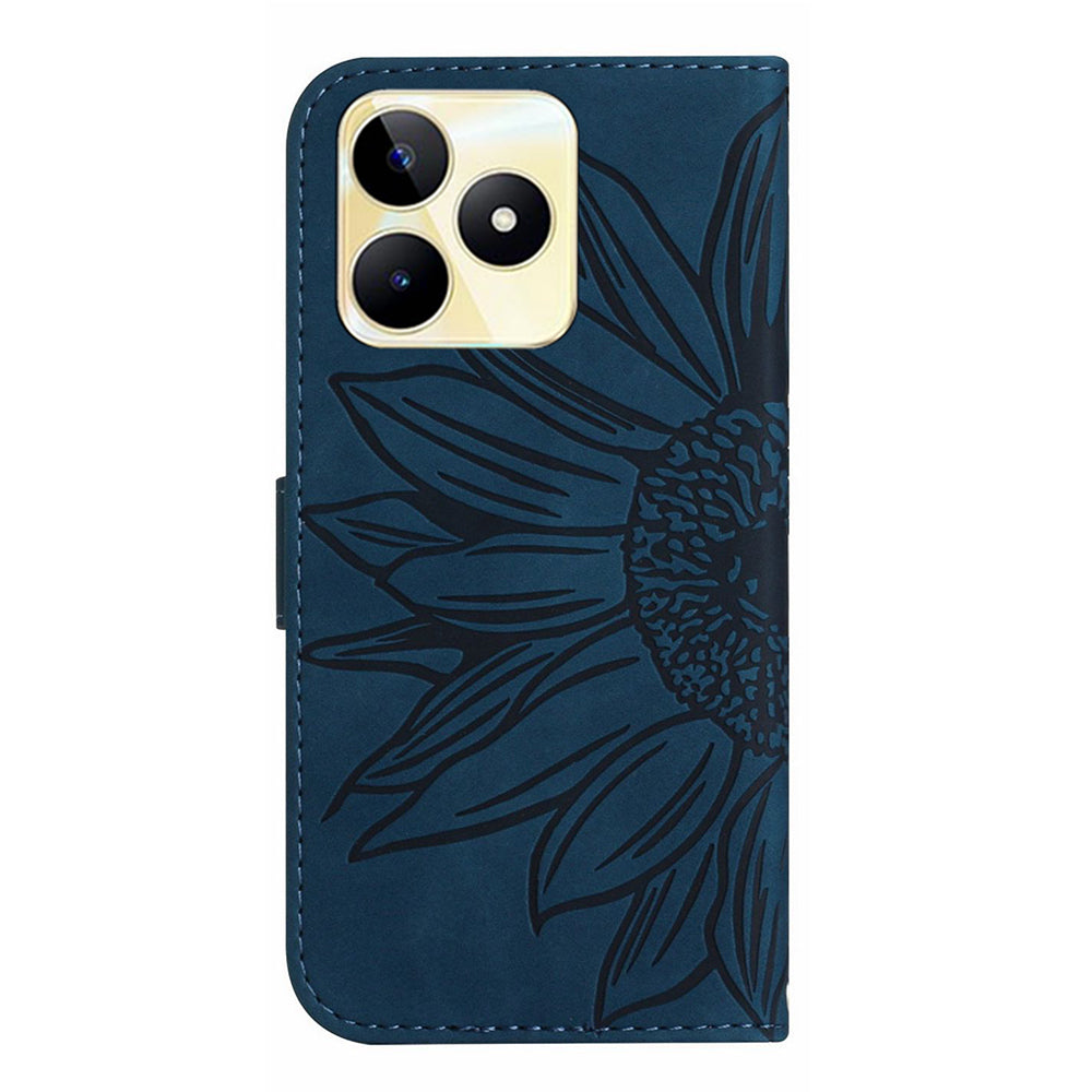 HT04 For Realme C53 4G Wallet PU Leather Phone Case Stand Sunflower Imprinting Phone Cover with Shoulder Strap
