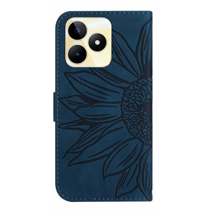 HT04 For Realme C53 4G Wallet PU Leather Phone Case Stand Sunflower Imprinting Phone Cover with Shoulder Strap