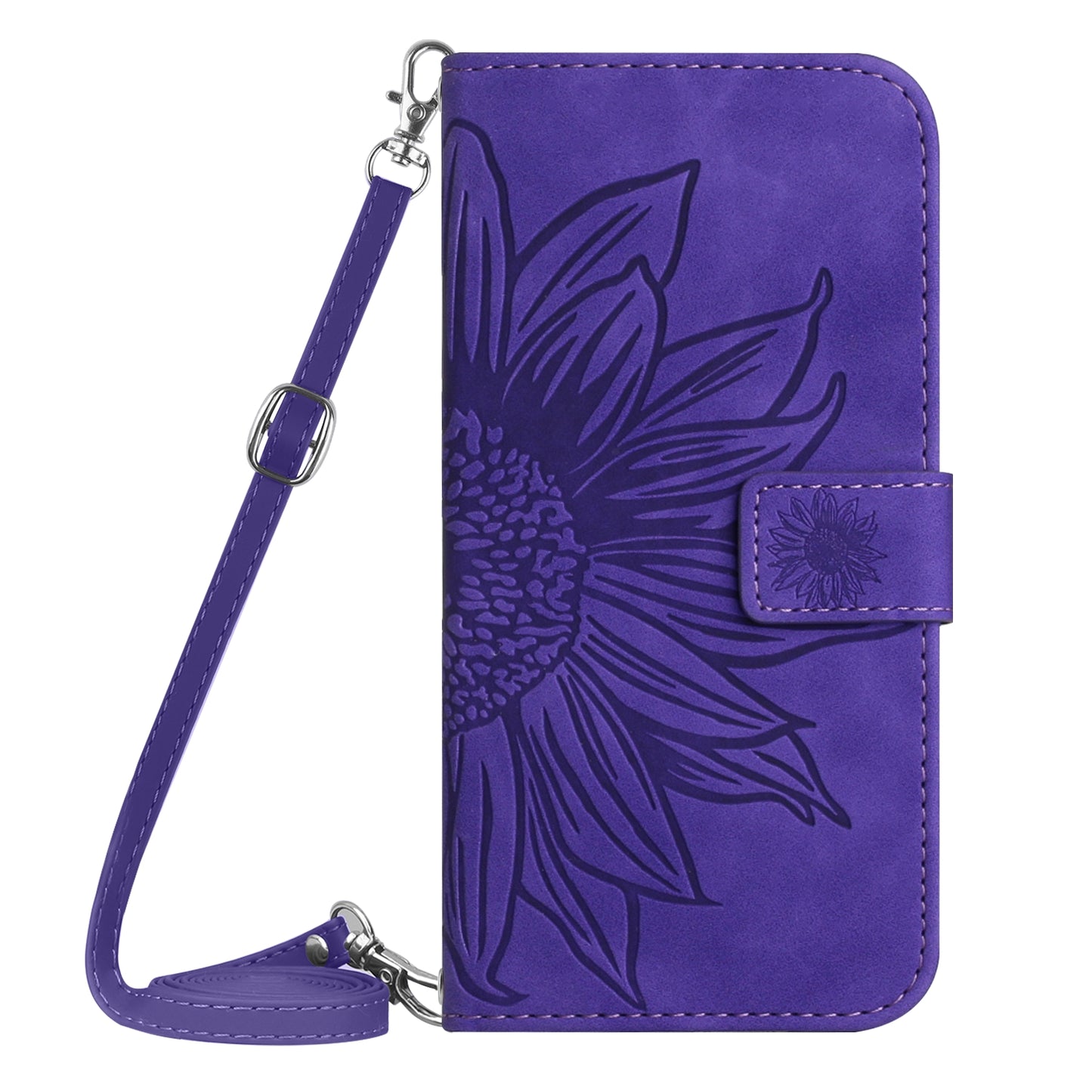 HT04 For Realme C53 4G Wallet PU Leather Phone Case Stand Sunflower Imprinting Phone Cover with Shoulder Strap