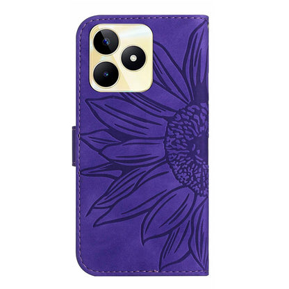 HT04 For Realme C53 4G Wallet PU Leather Phone Case Stand Sunflower Imprinting Phone Cover with Shoulder Strap