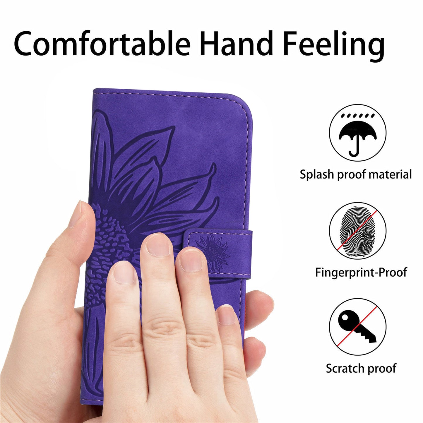 HT04 For Realme C53 4G Wallet PU Leather Phone Case Stand Sunflower Imprinting Phone Cover with Shoulder Strap