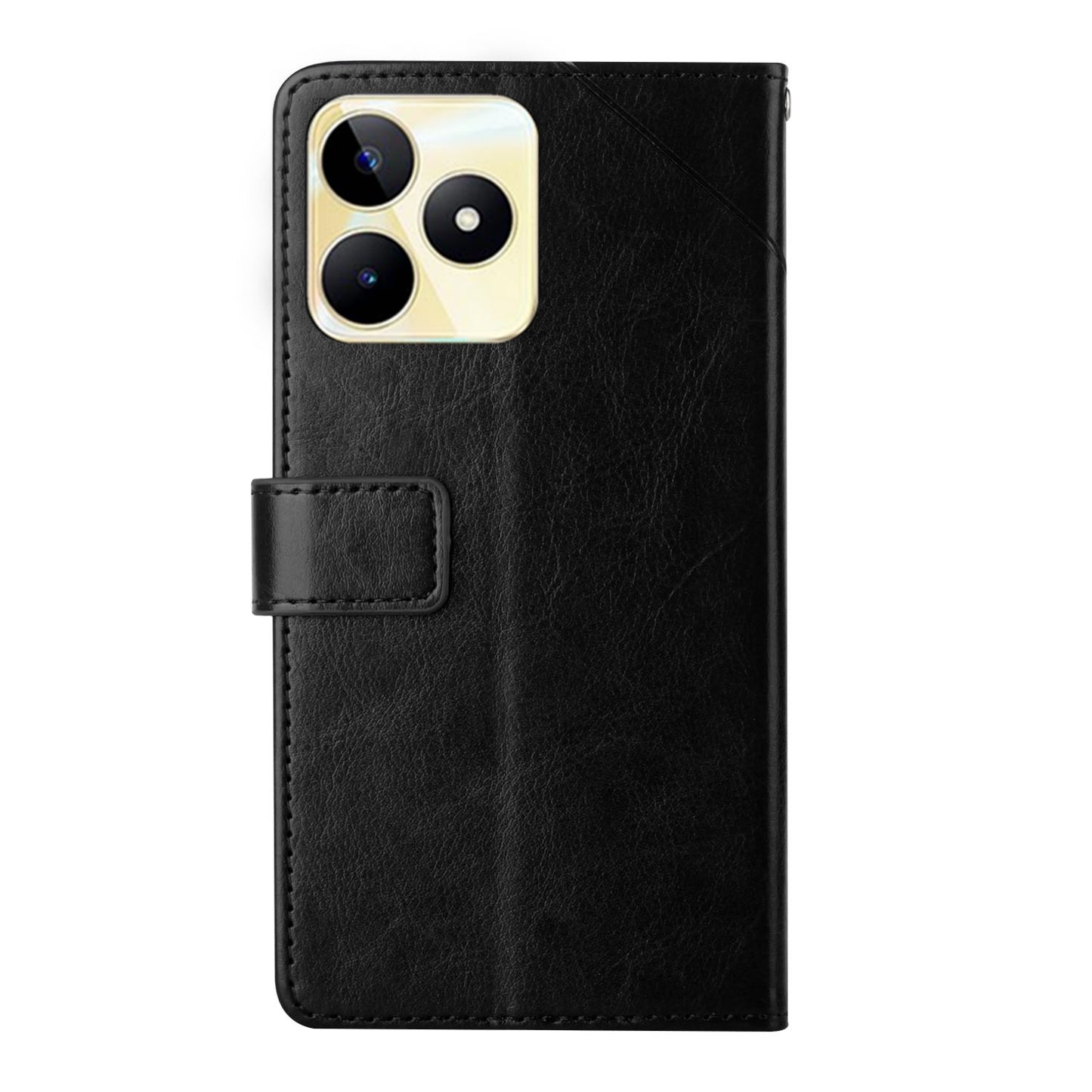 HT01 Y-shaped Line Imprinting Phone Case for Realme C53 4G , PU Leather Wallet Stand Cover
