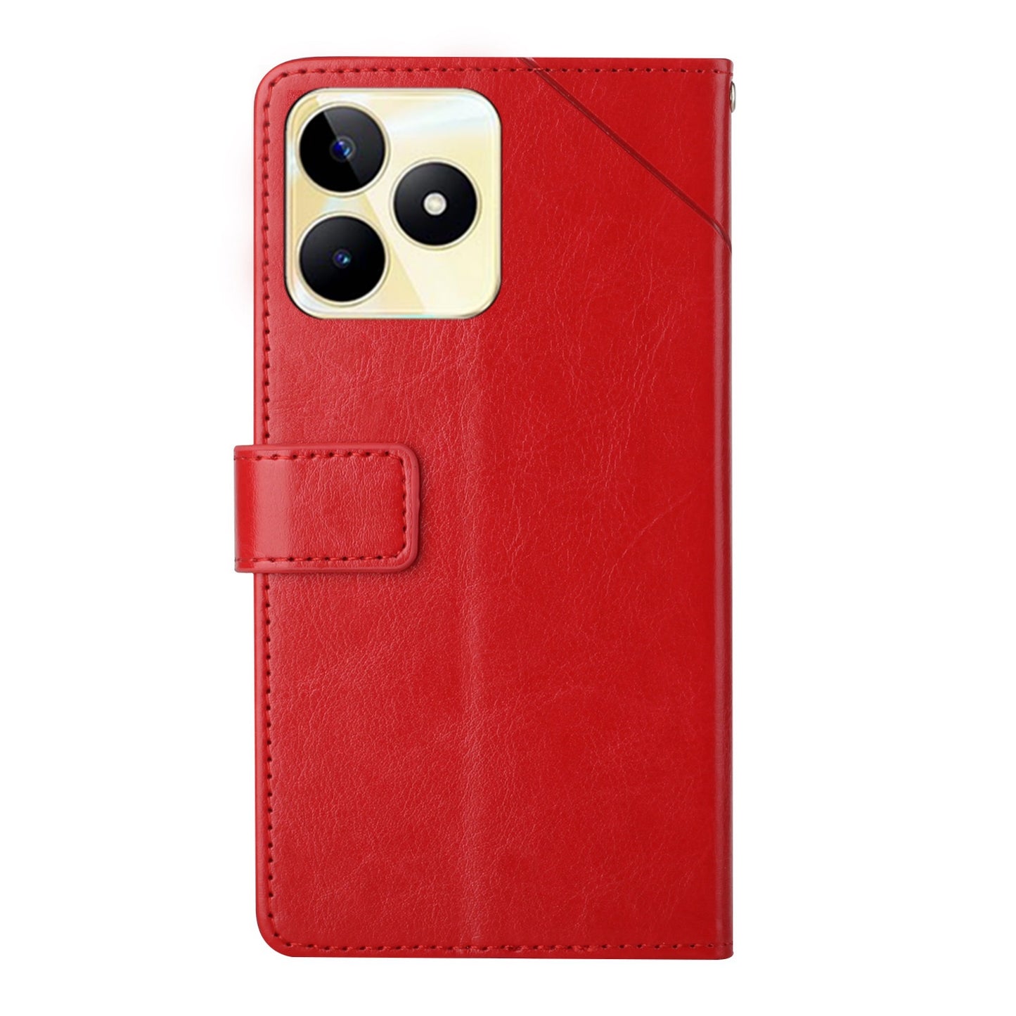 HT01 Y-shaped Line Imprinting Phone Case for Realme C53 4G , PU Leather Wallet Stand Cover