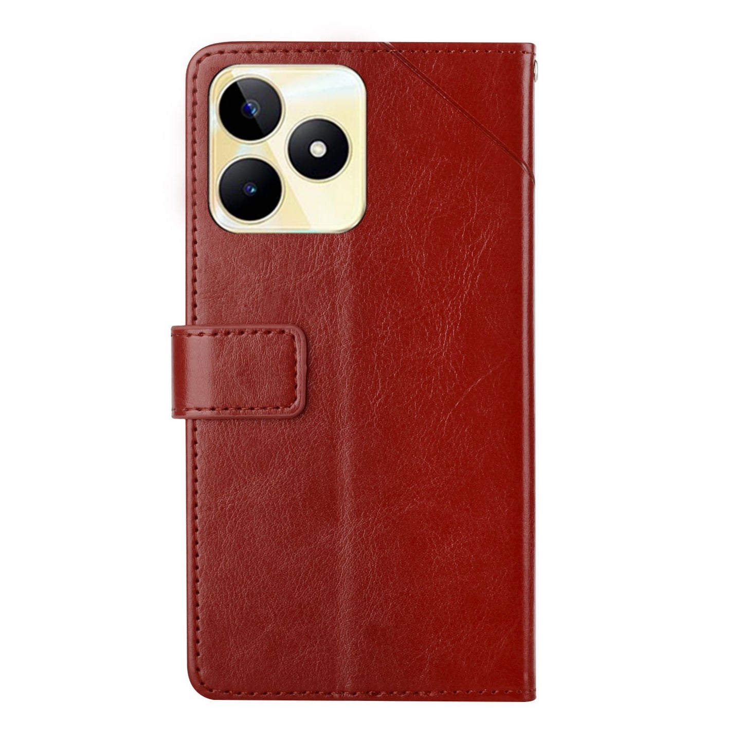 HT01 Y-shaped Line Imprinting Phone Case for Realme C53 4G , PU Leather Wallet Stand Cover