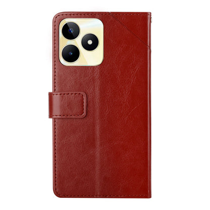 HT01 Y-shaped Line Imprinting Phone Case for Realme C53 4G , PU Leather Wallet Stand Cover