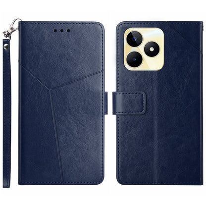 HT01 Y-shaped Line Imprinting Phone Case for Realme C53 4G , PU Leather Wallet Stand Cover