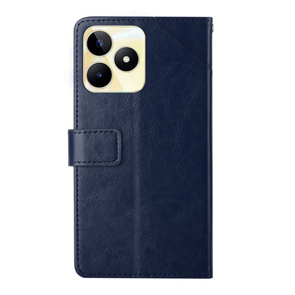 HT01 Y-shaped Line Imprinting Phone Case for Realme C53 4G , PU Leather Wallet Stand Cover