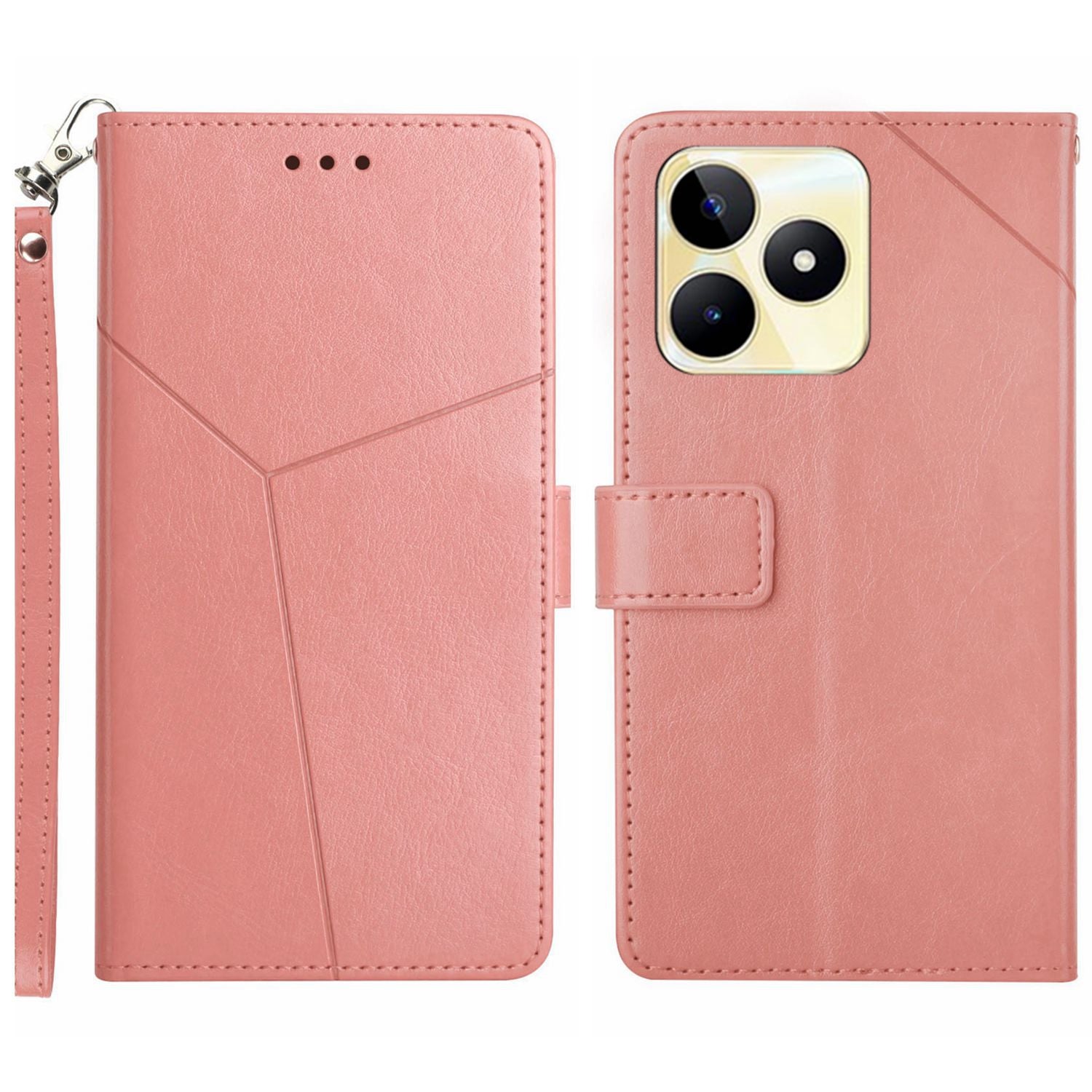 HT01 Y-shaped Line Imprinting Phone Case for Realme C53 4G , PU Leather Wallet Stand Cover
