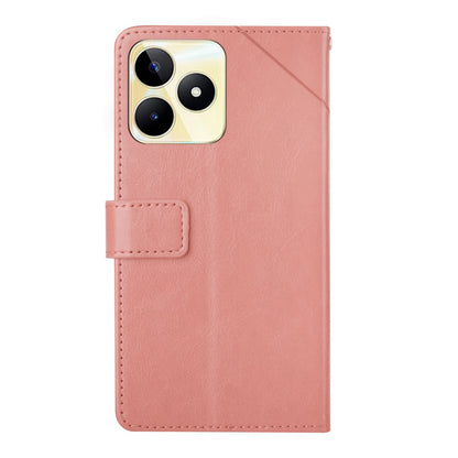 HT01 Y-shaped Line Imprinting Phone Case for Realme C53 4G , PU Leather Wallet Stand Cover