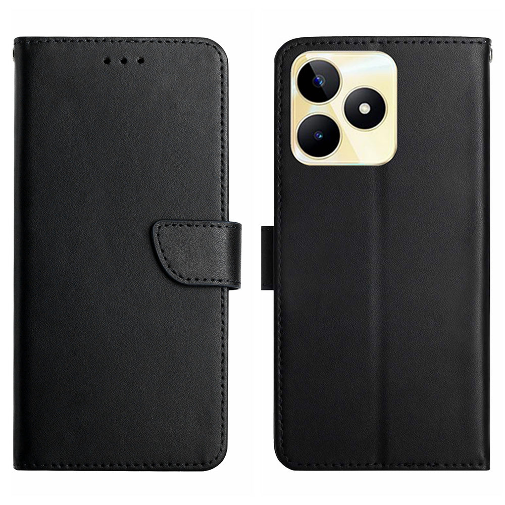 HT02 Wallet Stand Case for Realme C53 4G , Genuine Cow Leather Nappa Texture Phone Cover
