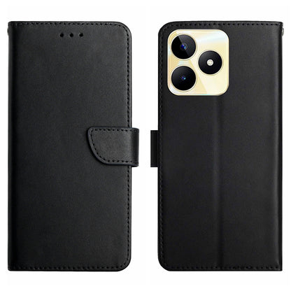 HT02 Wallet Stand Case for Realme C53 4G , Genuine Cow Leather Nappa Texture Phone Cover