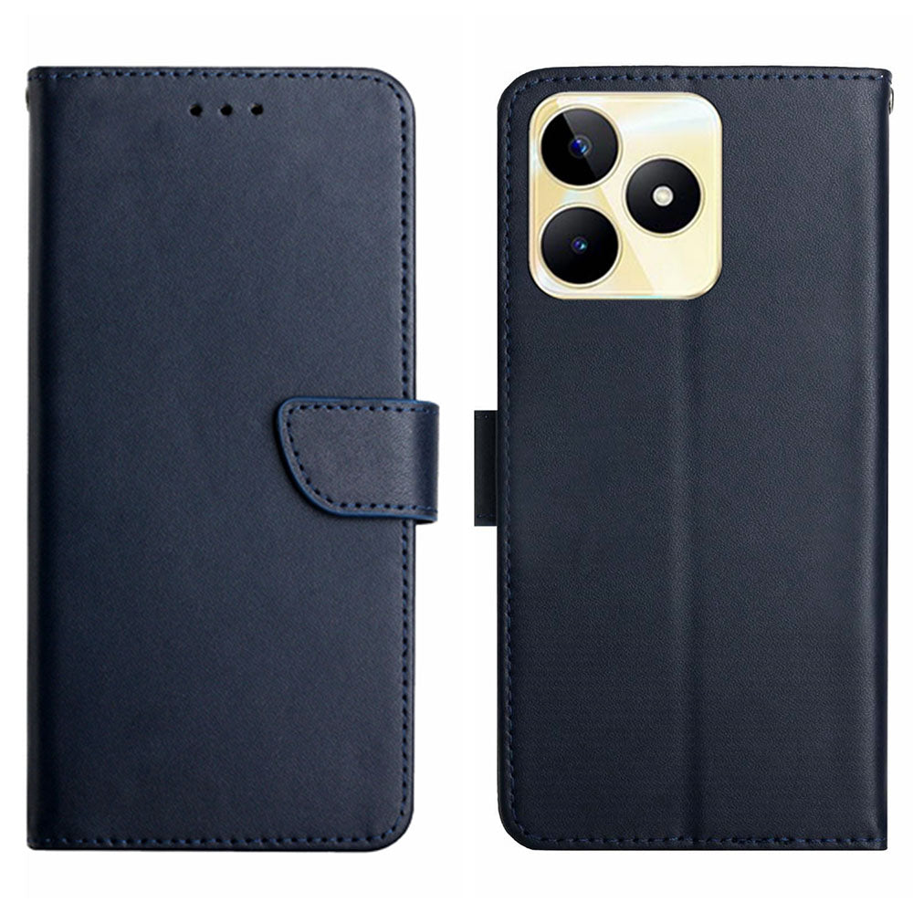 HT02 Wallet Stand Case for Realme C53 4G , Genuine Cow Leather Nappa Texture Phone Cover