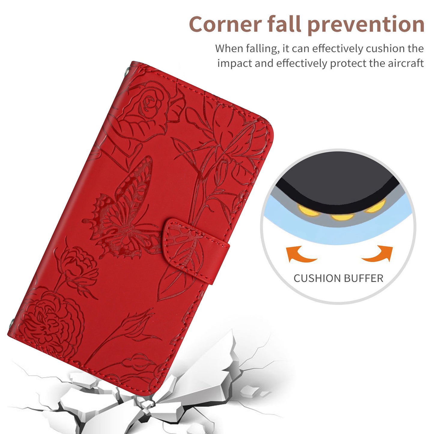 HT03 For Realme C53 4G Stand Wallet Phone Cover PU Leather Butterfly Imprinted Case with Wrist Strap