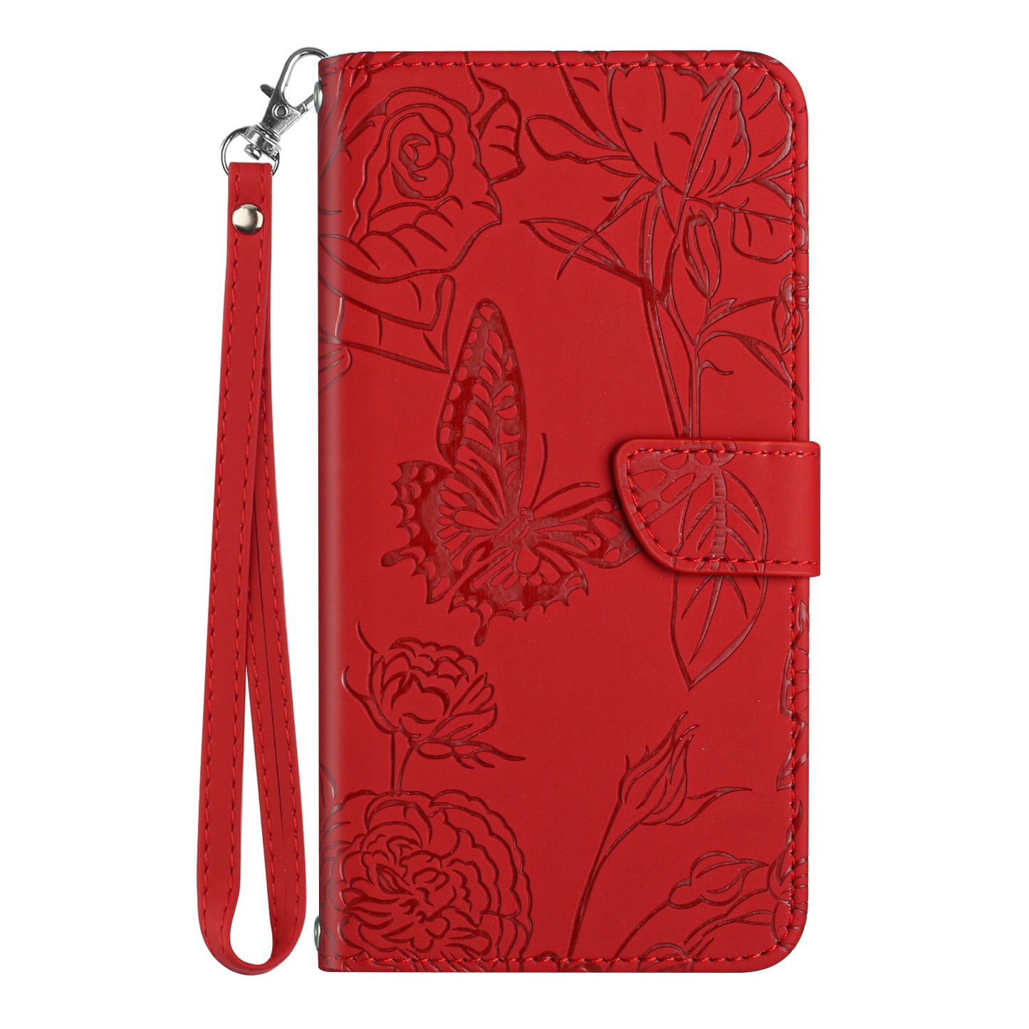 HT03 For Realme C53 4G Stand Wallet Phone Cover PU Leather Butterfly Imprinted Case with Wrist Strap