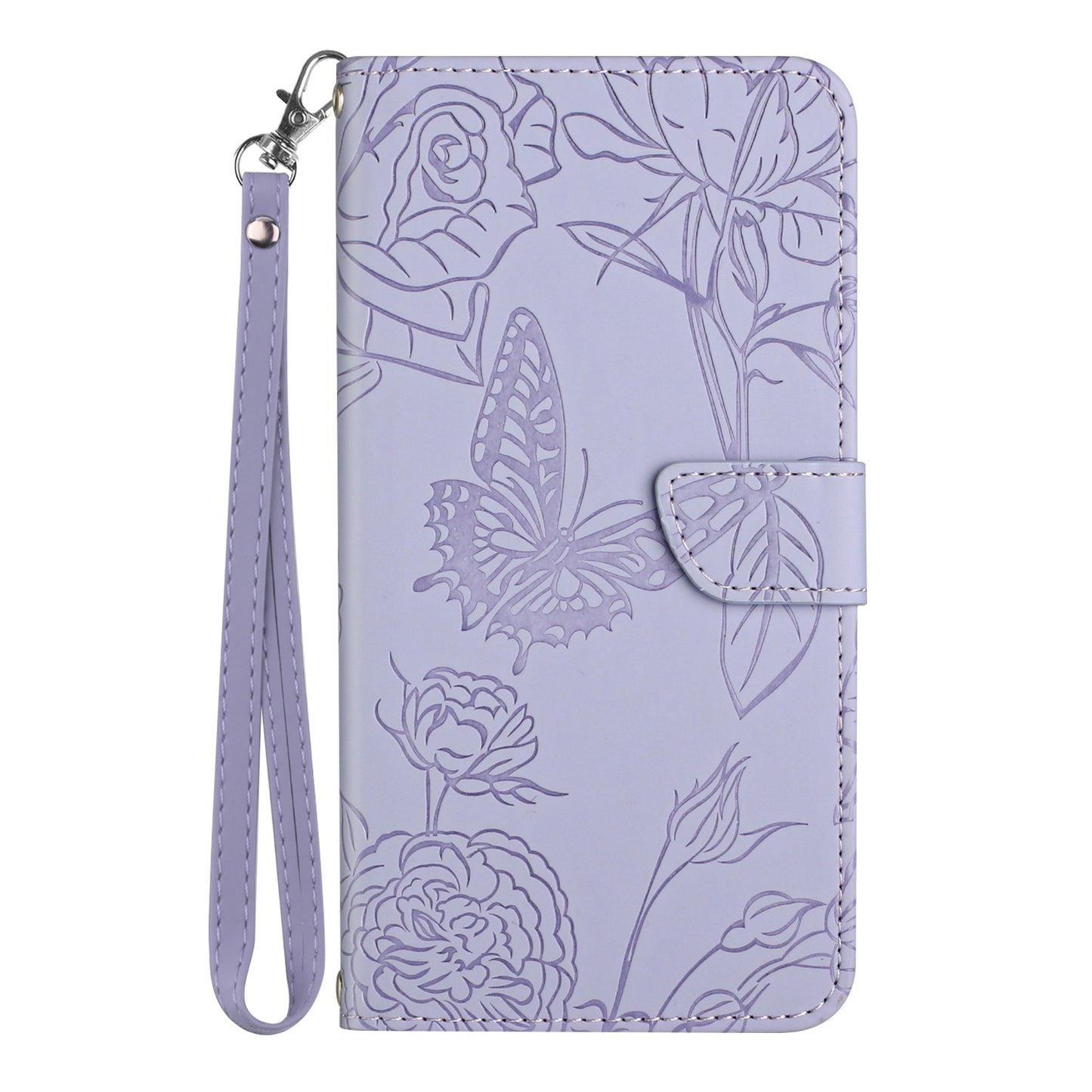 HT03 For Realme C53 4G Stand Wallet Phone Cover PU Leather Butterfly Imprinted Case with Wrist Strap