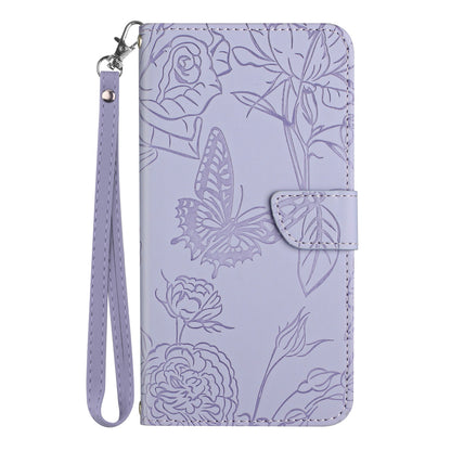 HT03 For Realme C53 4G Stand Wallet Phone Cover PU Leather Butterfly Imprinted Case with Wrist Strap