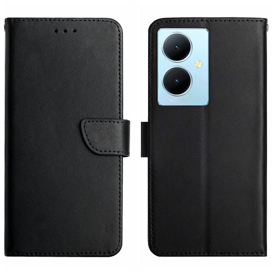HT02 For vivo Y78+ 5G Genuine Cow Leather Phone Case Nappa Texture Phone Stand Wallet Cover
