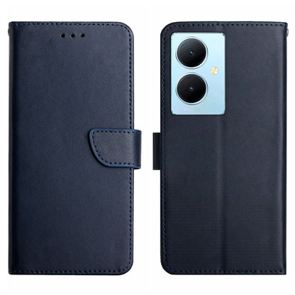 HT02 For vivo Y78+ 5G Genuine Cow Leather Phone Case Nappa Texture Phone Stand Wallet Cover