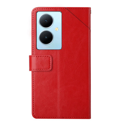 HT01 Wallet Phone Case for vivo Y78+ 5G , Y-shaped Line Imprinting Stand PU Leather Cover