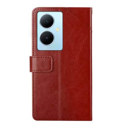 HT01 Wallet Phone Case for vivo Y78+ 5G , Y-shaped Line Imprinting Stand PU Leather Cover