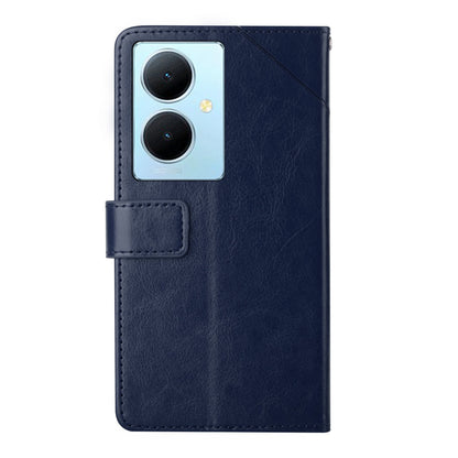 HT01 Wallet Phone Case for vivo Y78+ 5G , Y-shaped Line Imprinting Stand PU Leather Cover