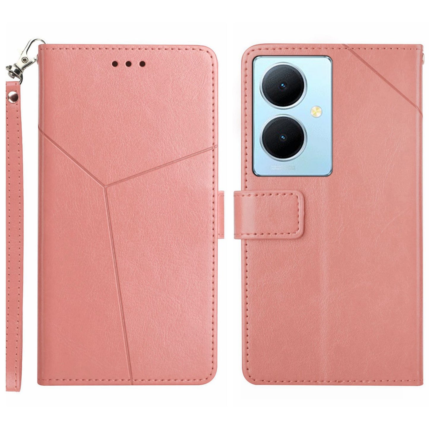 HT01 Wallet Phone Case for vivo Y78+ 5G , Y-shaped Line Imprinting Stand PU Leather Cover
