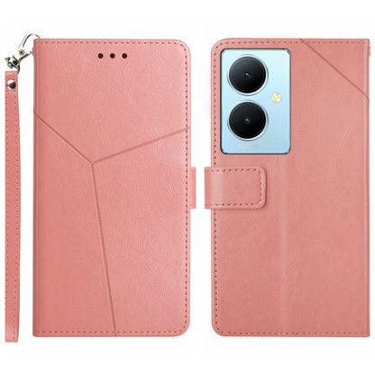 HT01 Wallet Phone Case for vivo Y78+ 5G , Y-shaped Line Imprinting Stand PU Leather Cover