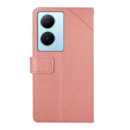 HT01 Wallet Phone Case for vivo Y78+ 5G , Y-shaped Line Imprinting Stand PU Leather Cover