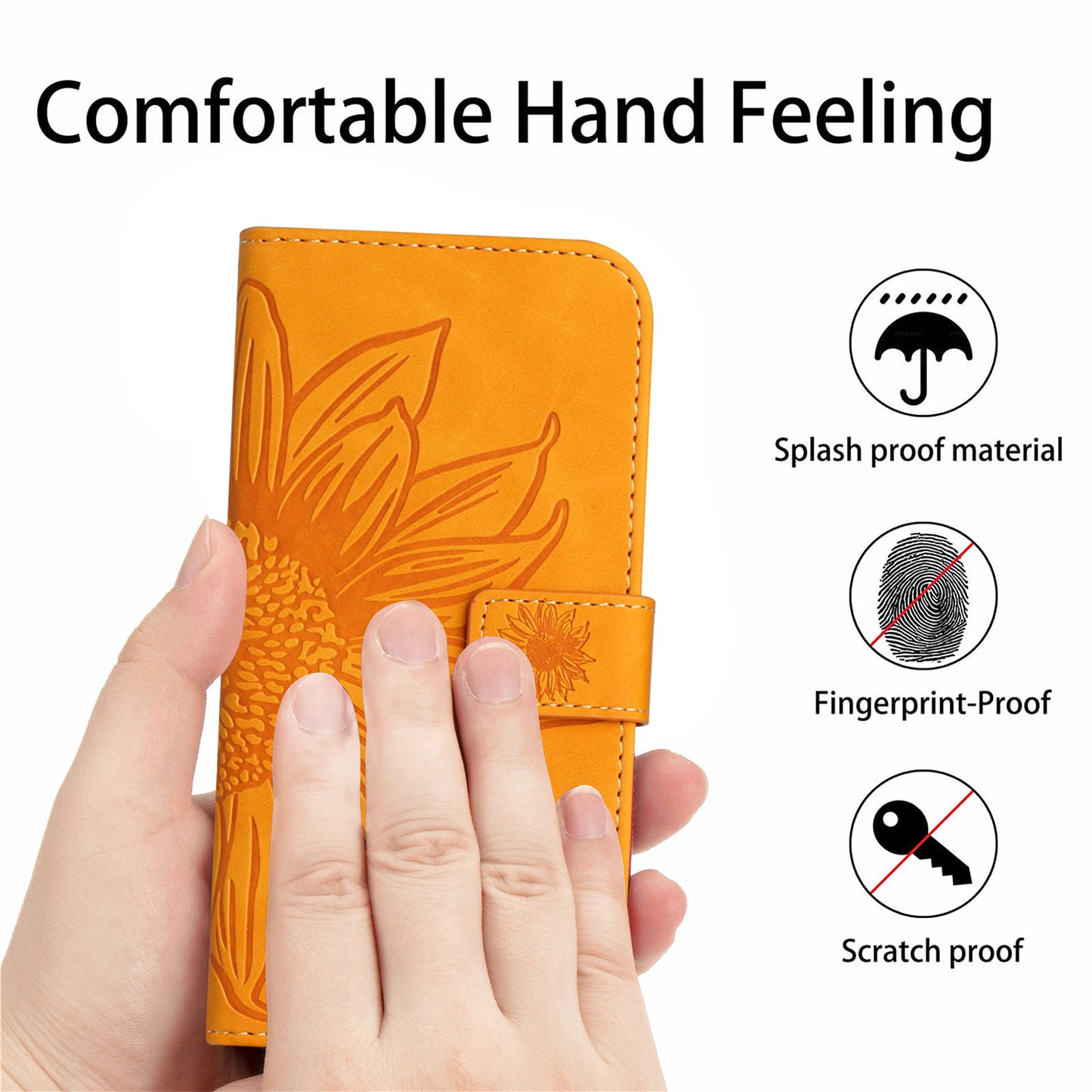HT04 For vivo Y78+ 5G Sunflower Imprint Phone Case Leather Wallet Stand Shell with Shoulder Strap