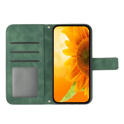 HT04 For vivo Y78+ 5G Sunflower Imprint Phone Case Leather Wallet Stand Shell with Shoulder Strap