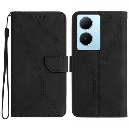 HT05 For vivo Y78+ 5G Flip Stand Wallet Leather Cover Skin-touch Imprinted Line Phone Case